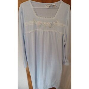 Womens J I T Sleep Collection Large Blue Embroidered Yoke Cotton Blend Long